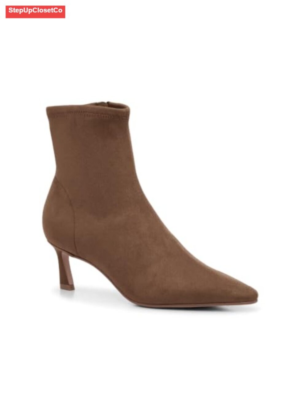 Womens Pointed Toe Ankle Boots Kitten Heel Side Zipper Faux Suede Booties